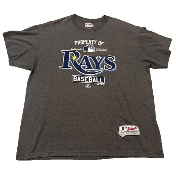 Majestic MLB Property of Rays Baseball Tampa Bay Devil Rays Gray Shirt - Size XL - Picture 2 of 9